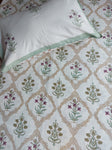 Baagh Double Bedsheet - Green & Beige