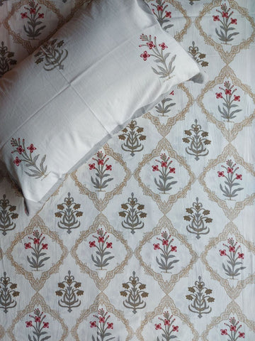 Baagh Double Bedsheet - Maroon & Grey
