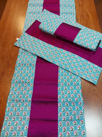 Table Mat & Table Runner Set - Blue + Pink