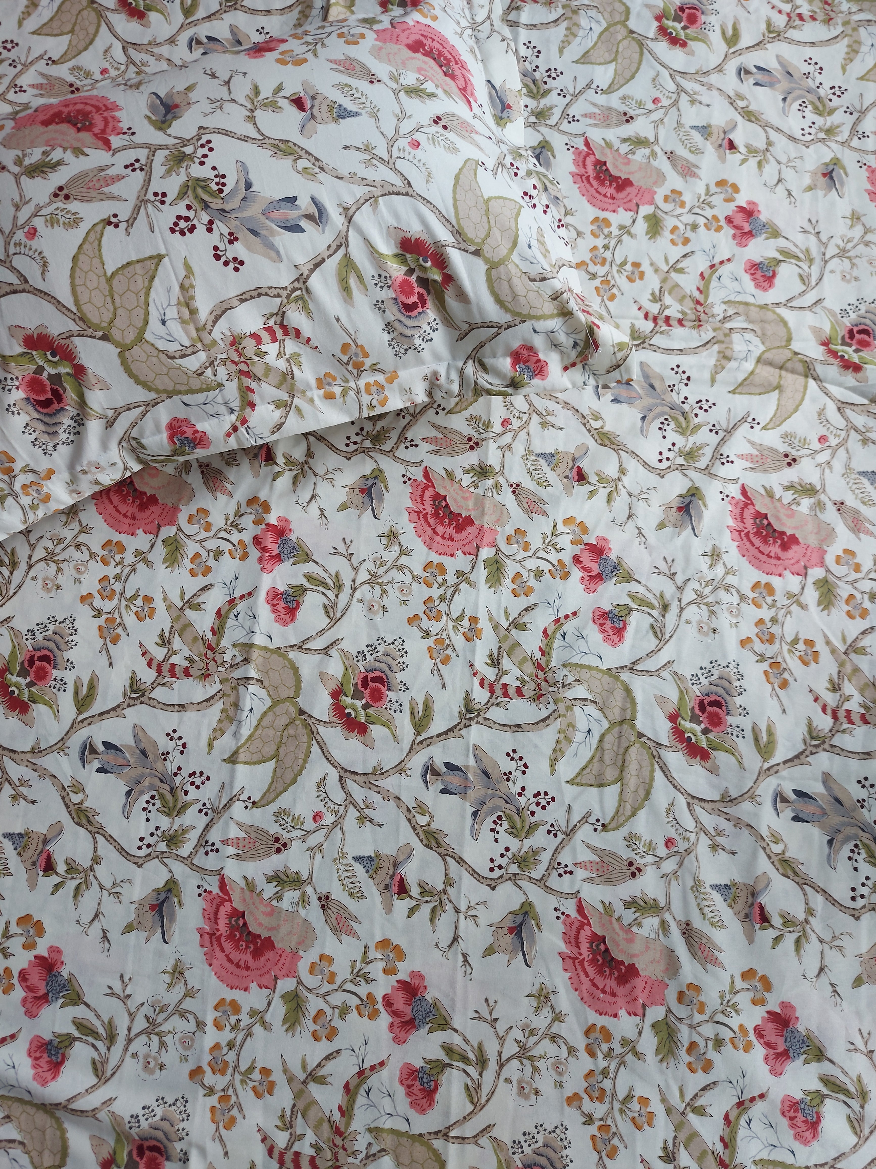 Floral Double Bedsheet - Beige