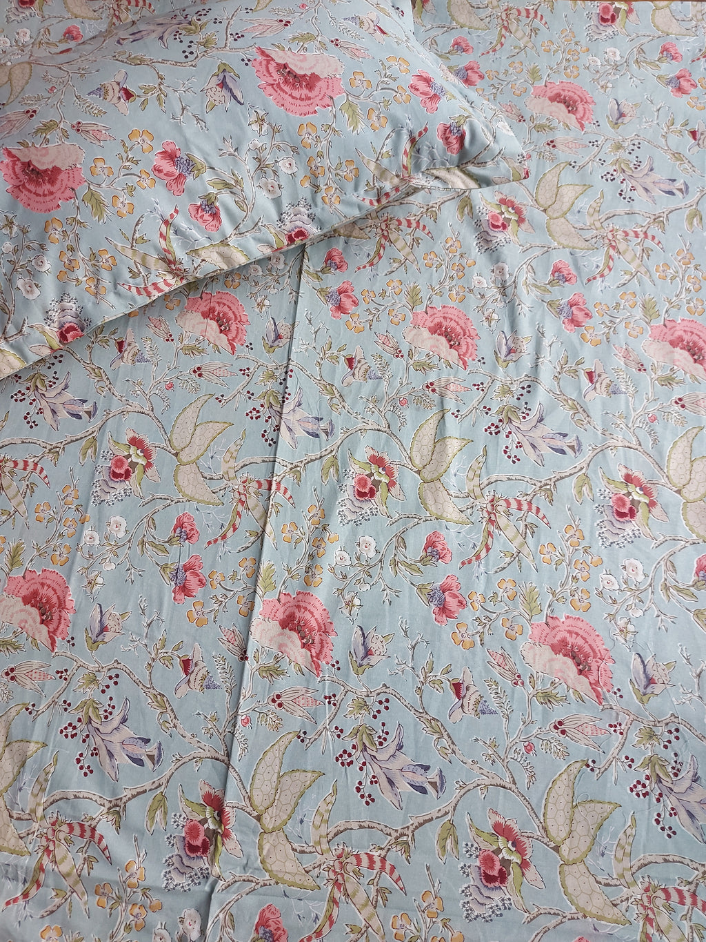Floral Double Bedsheet - Light Teal