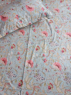 Floral Double Bedsheet - Light Teal
