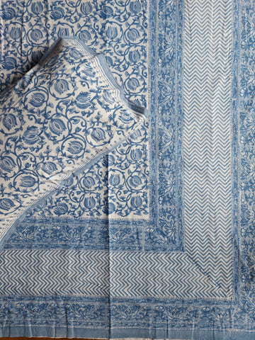 Sanganeri Double Bedsheet - Blue Floral