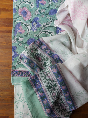 Sanganeri Cotton Suit Set - Pista Green
