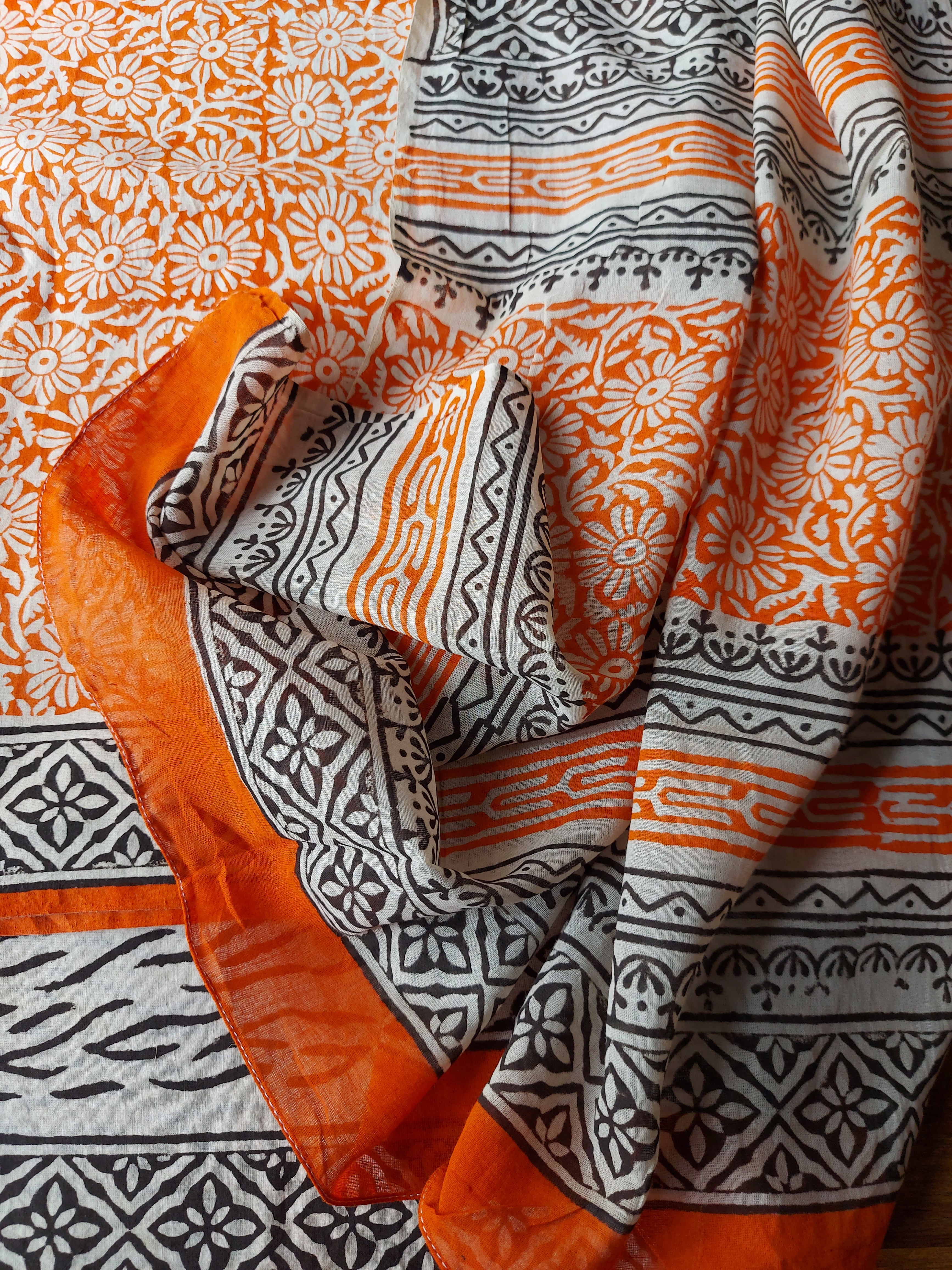 Sanganeri Cotton Suit Set - Orange