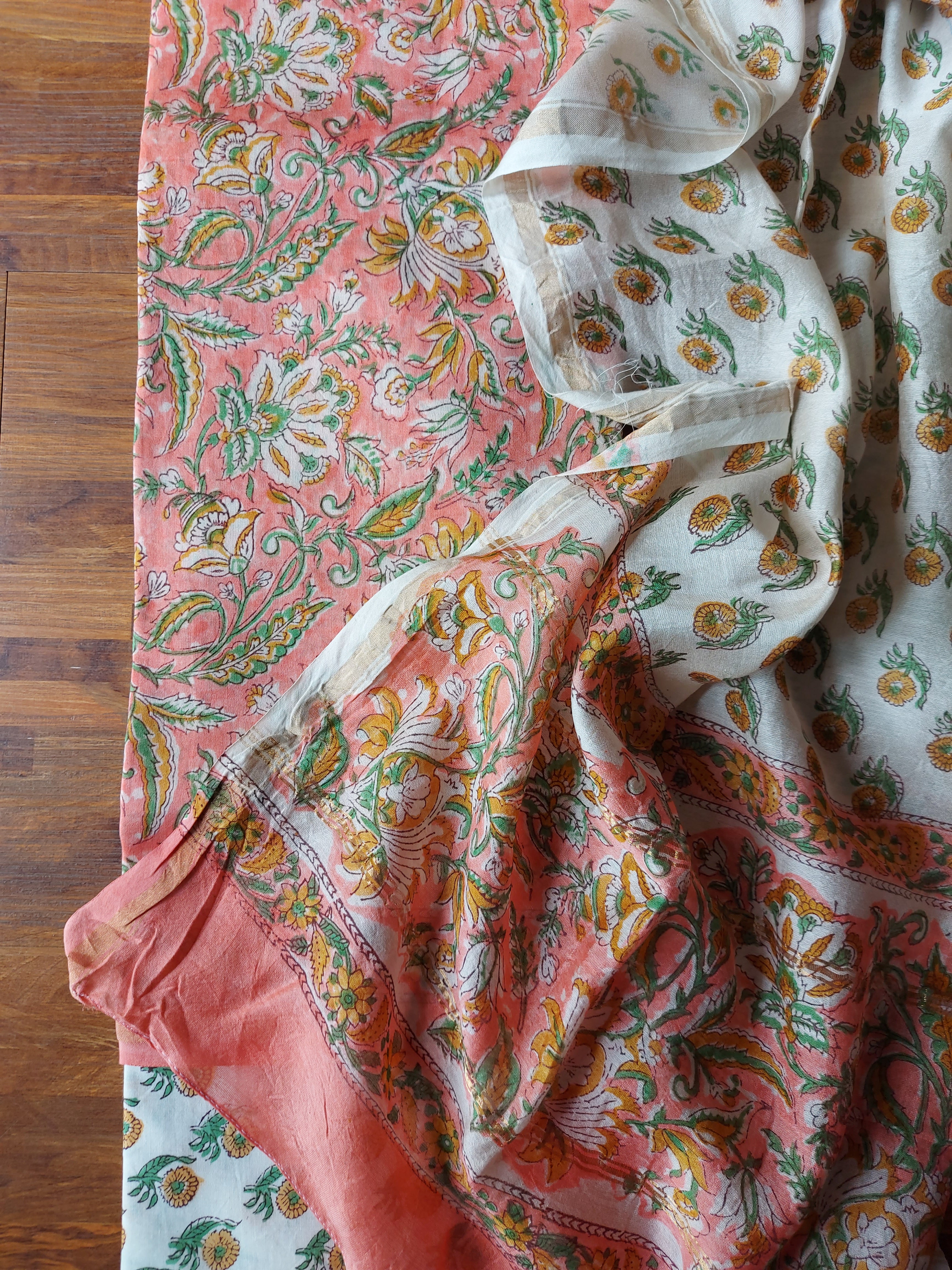 Chanderi Suit Set - Peach Floral