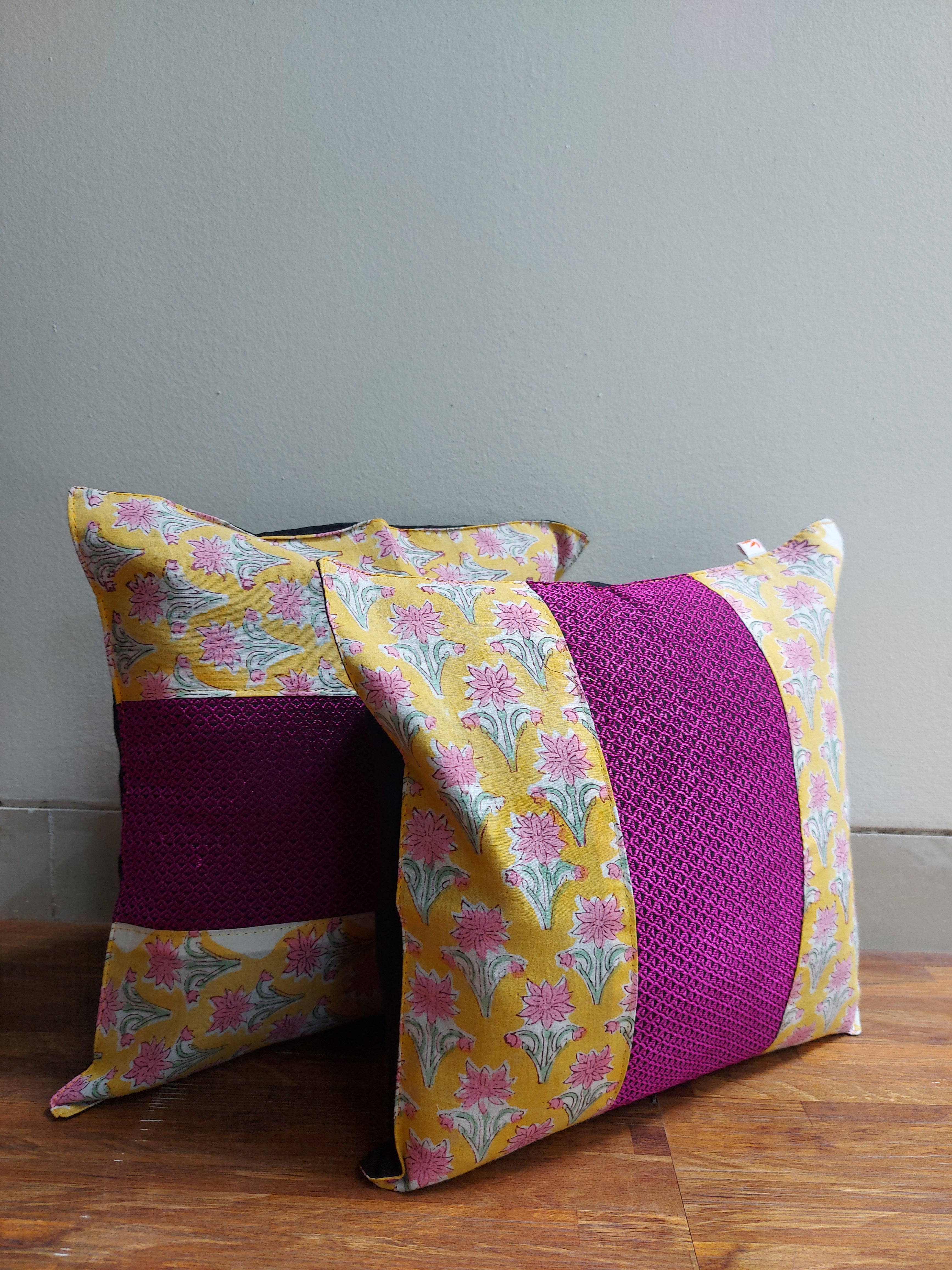 Fusion Cushion Cover - Yellow + Pink Khun