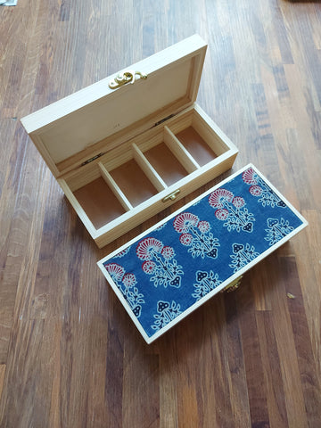 Wooden Box with Compartments - Blue
