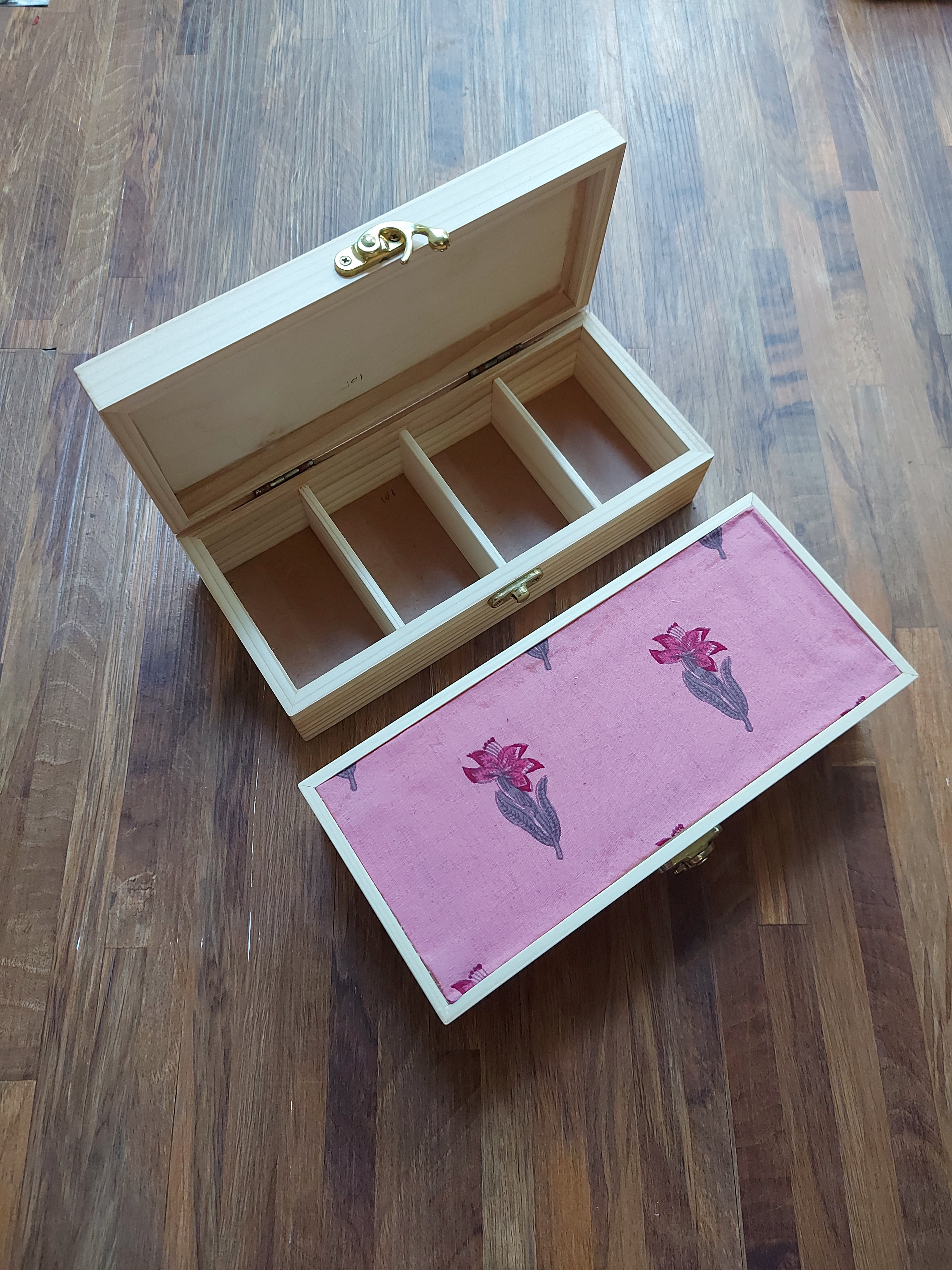 Wooden Box with Compartments - Pink