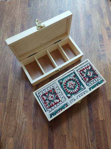 Wooden Box with Compartments - Green