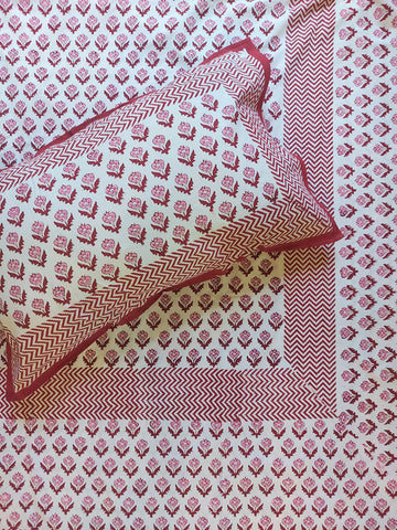 Sanganeri Double Bedsheet - Red Butti