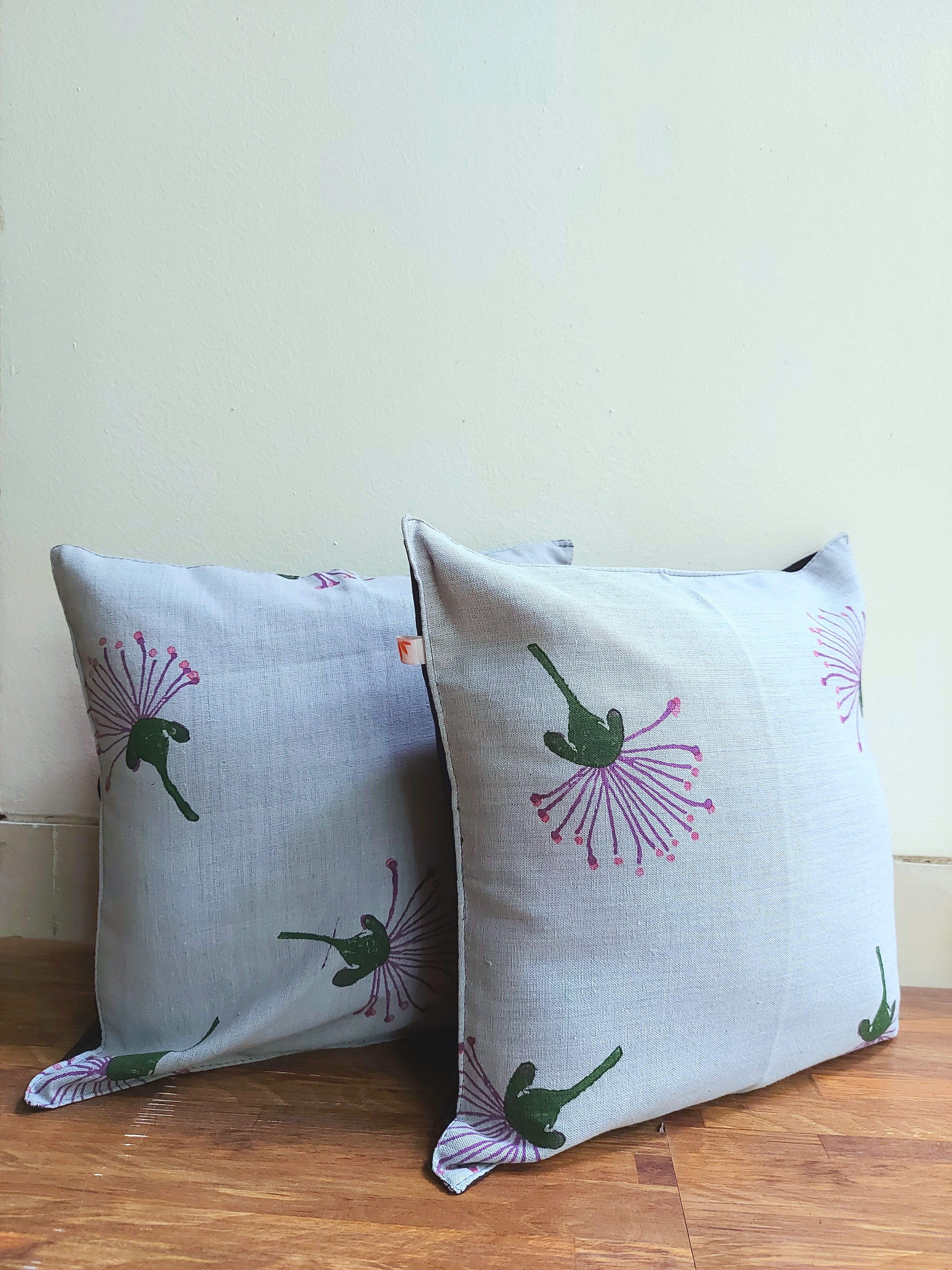 Floral Cotton Cushion Cover - 12" × 12"