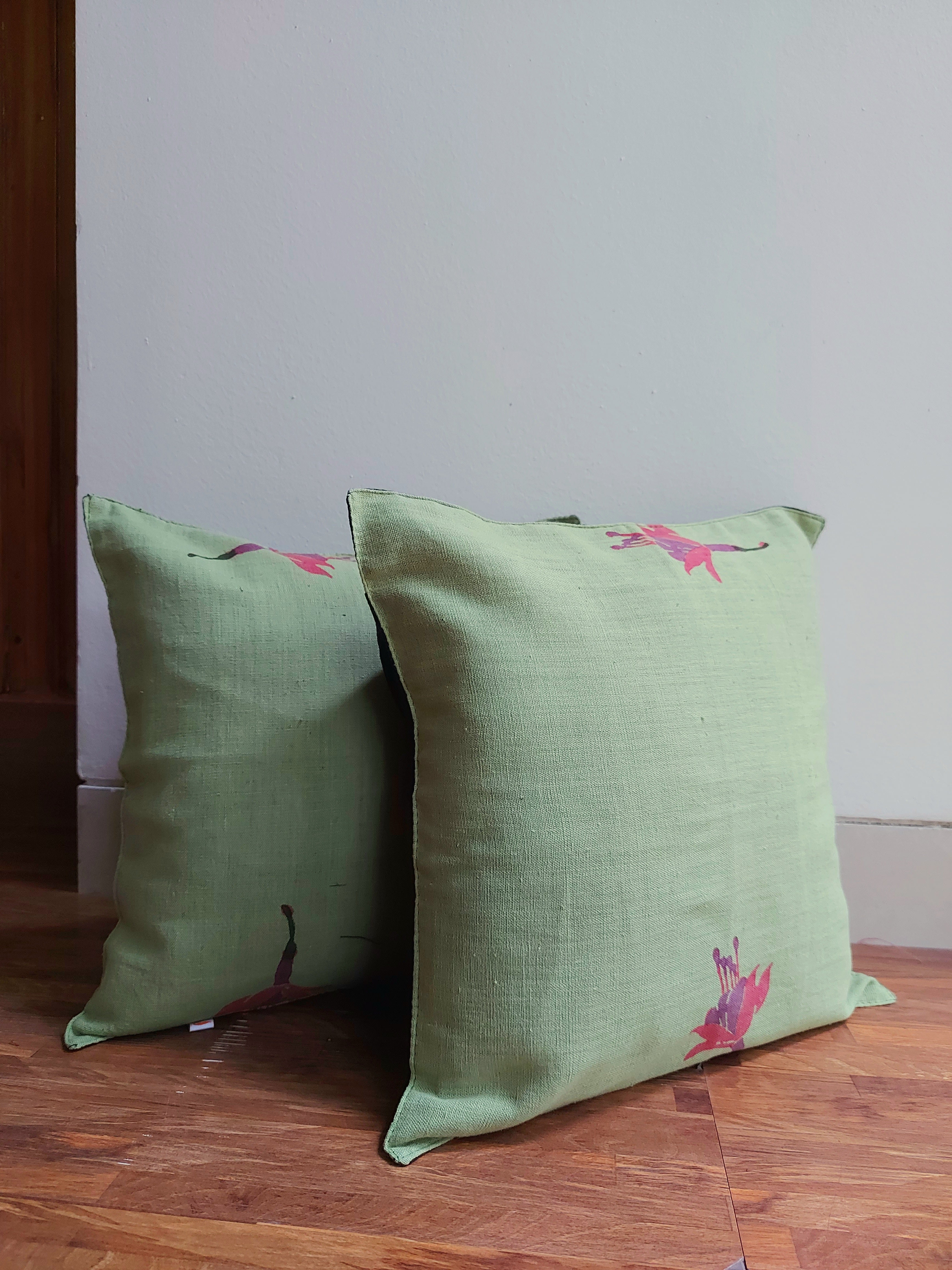 Floral Cotton Cushion Cover - 12" × 12"