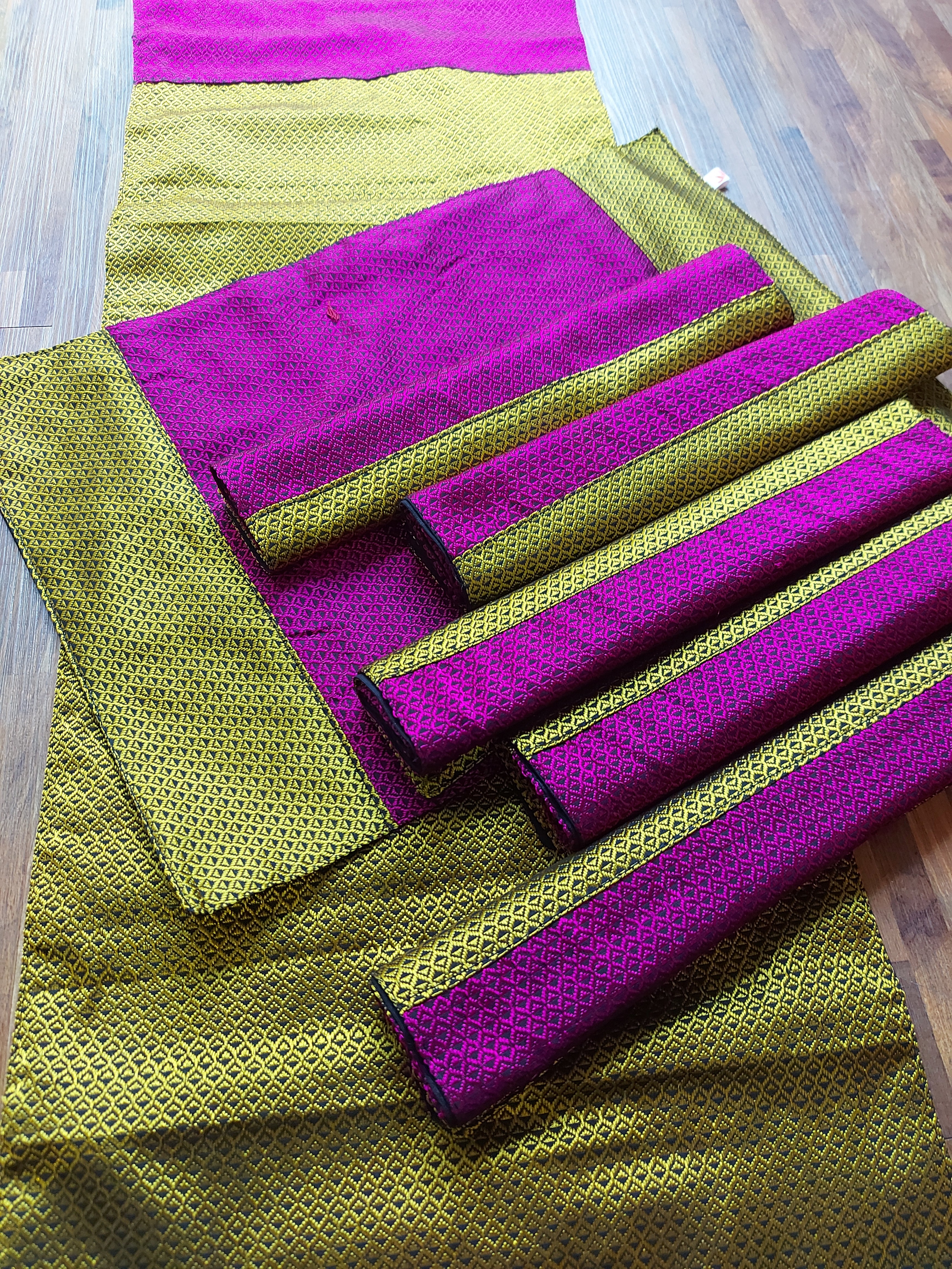Table Mat & Table Runner Set - Pink + Yellow