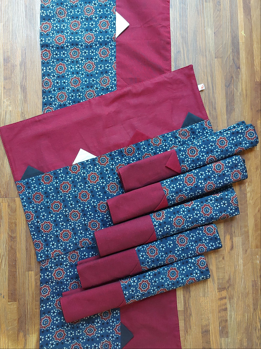 Table Mat & Table Runner Set - Blue Ajrakh