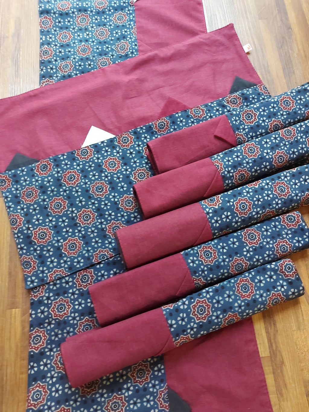 Table Mat & Table Runner Set - Blue Ajrakh