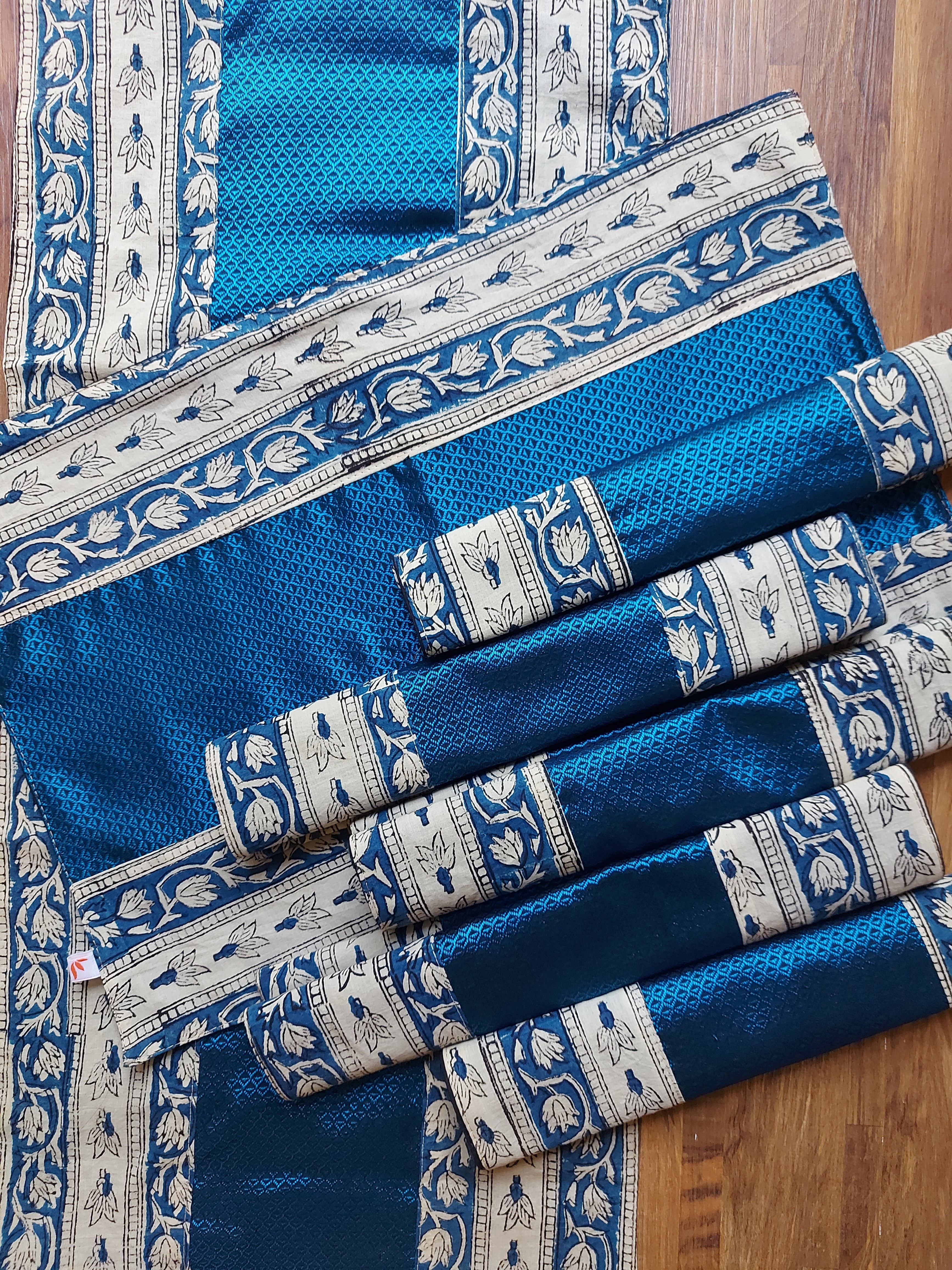 Table Mat & Table Runner Set - White + Blue Khun