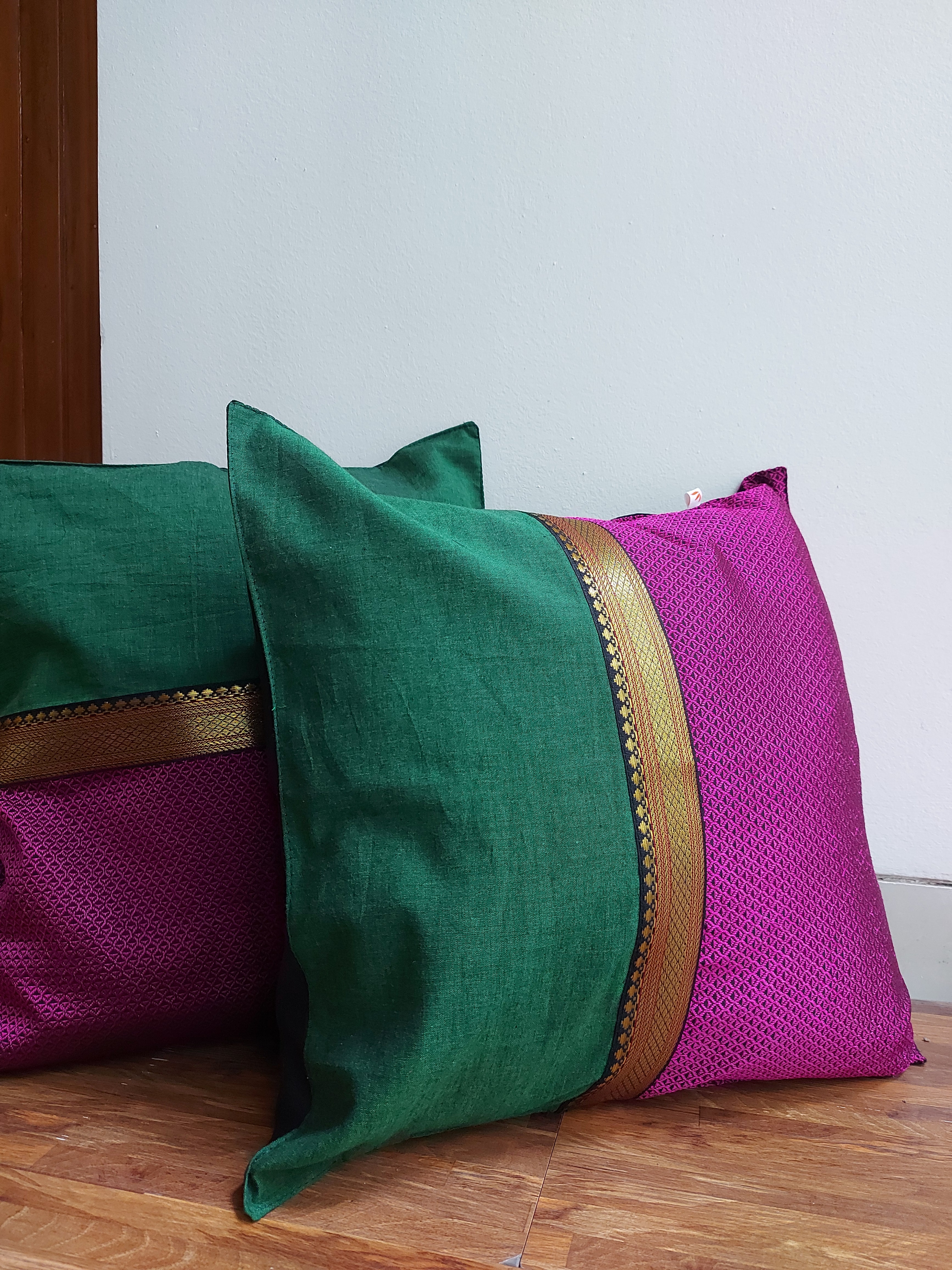 Khun Cushion Cover - Green + Pink