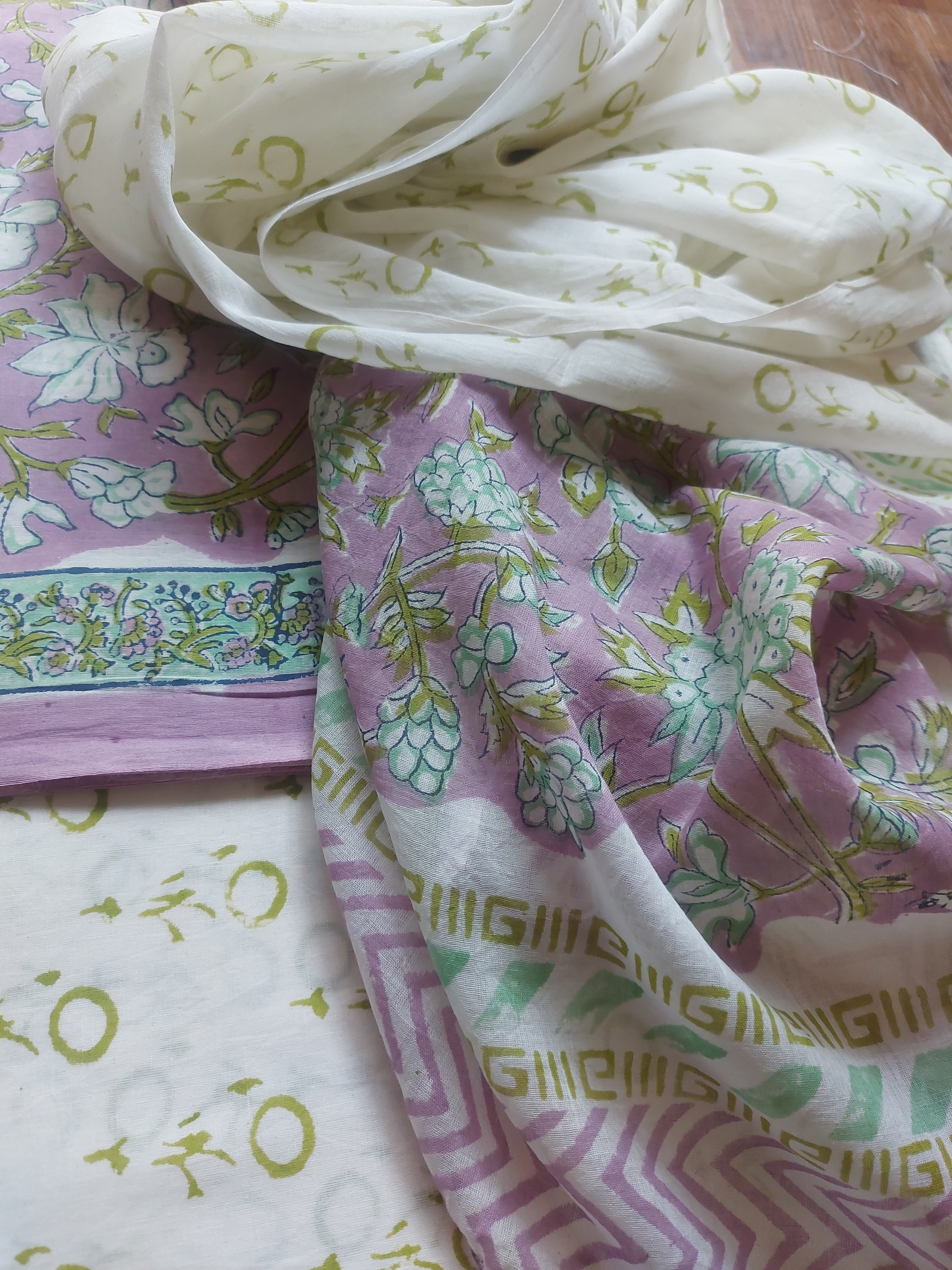 Sanganeri Cotton Suit Set - Light Purple