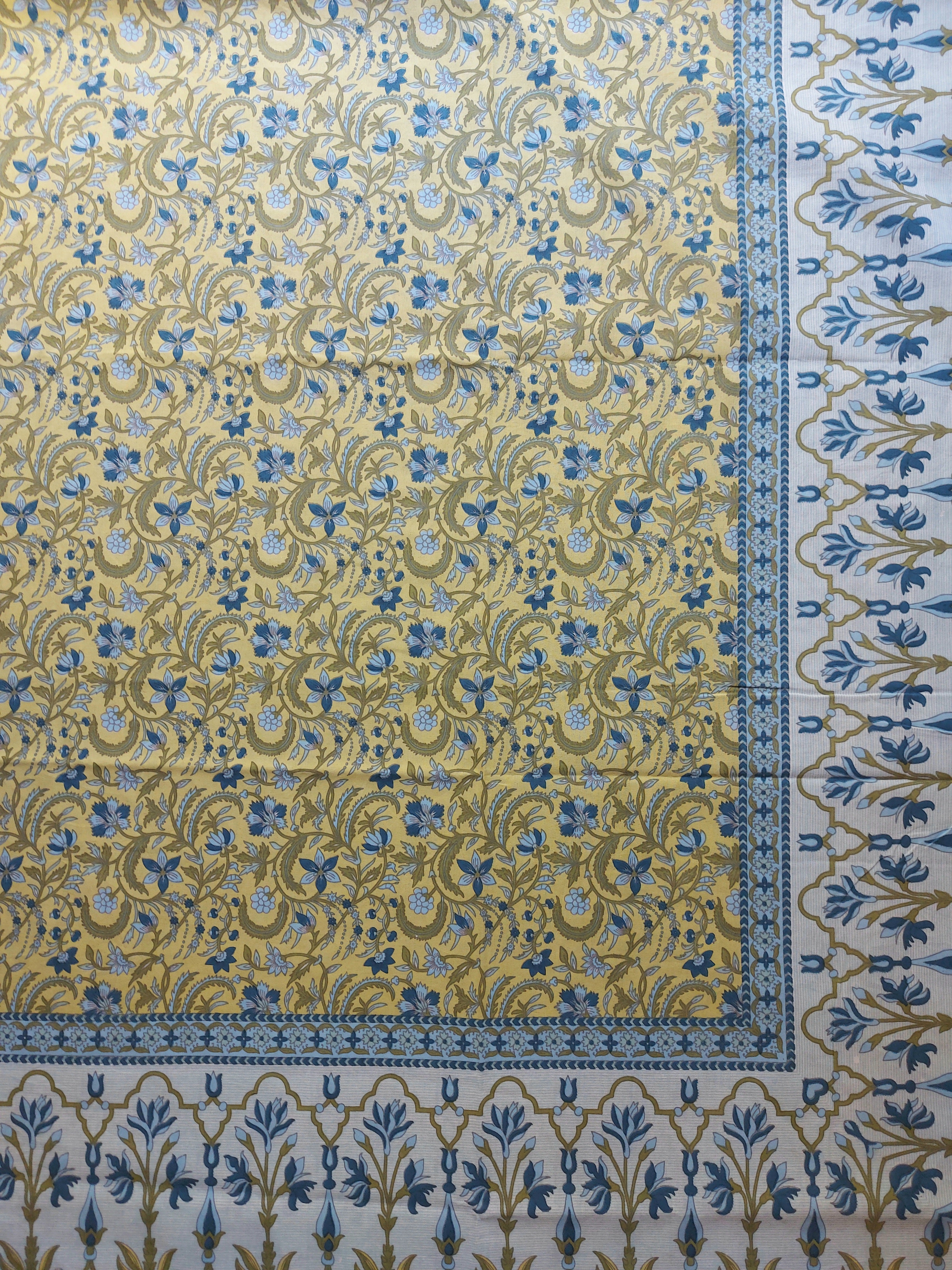 Baagh Double Bedsheet - Yellow & Blue