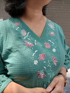 Woman's Semi Festive Cotton Kurti - Sage Green