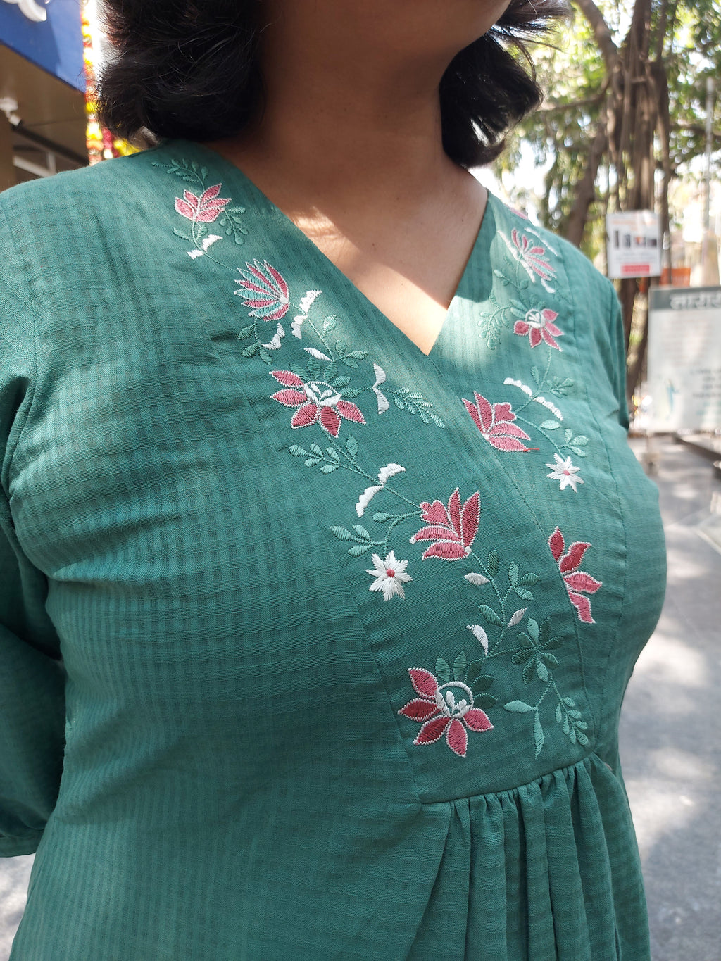 Woman's Semi Festive Cotton Kurti - Sage Green