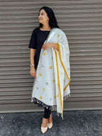 RUI - Organic Cotton Stole - Leaf Print - Mustard Yellow