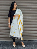 RUI - Organic Cotton Stole - Leaf Print - Mustard Yellow