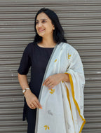 RUI - Organic Cotton Stole - Leaf Print - Mustard Yellow