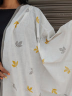 RUI - Organic Cotton Stole - Leaf Print - Mustard Yellow