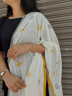 RUI - Organic Cotton Stole - Leaf Print - Mustard Yellow