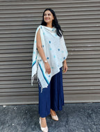 RUI - Organic Cotton Stole - Leaf Print - Blue