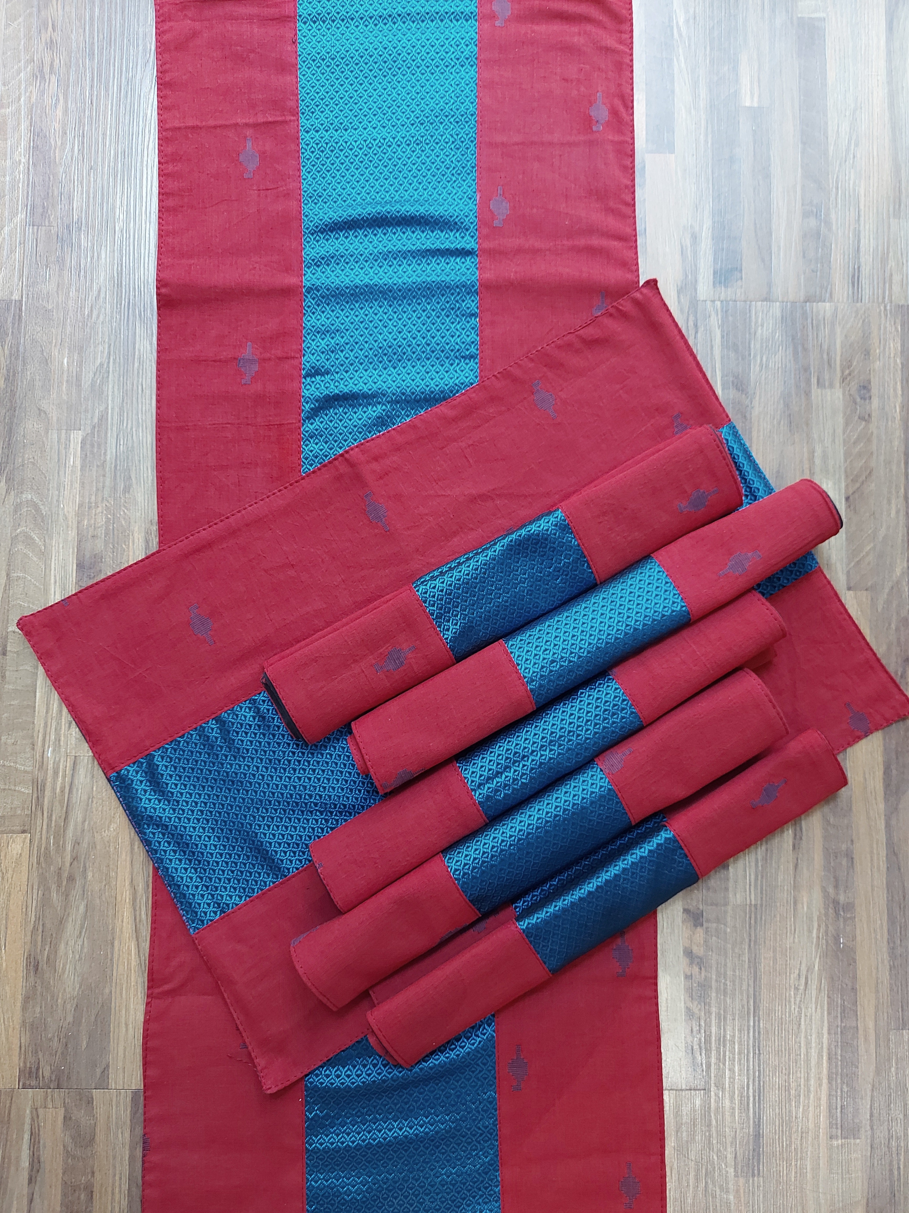 Table Mat & Table Runner Set - Red + Blue Khun