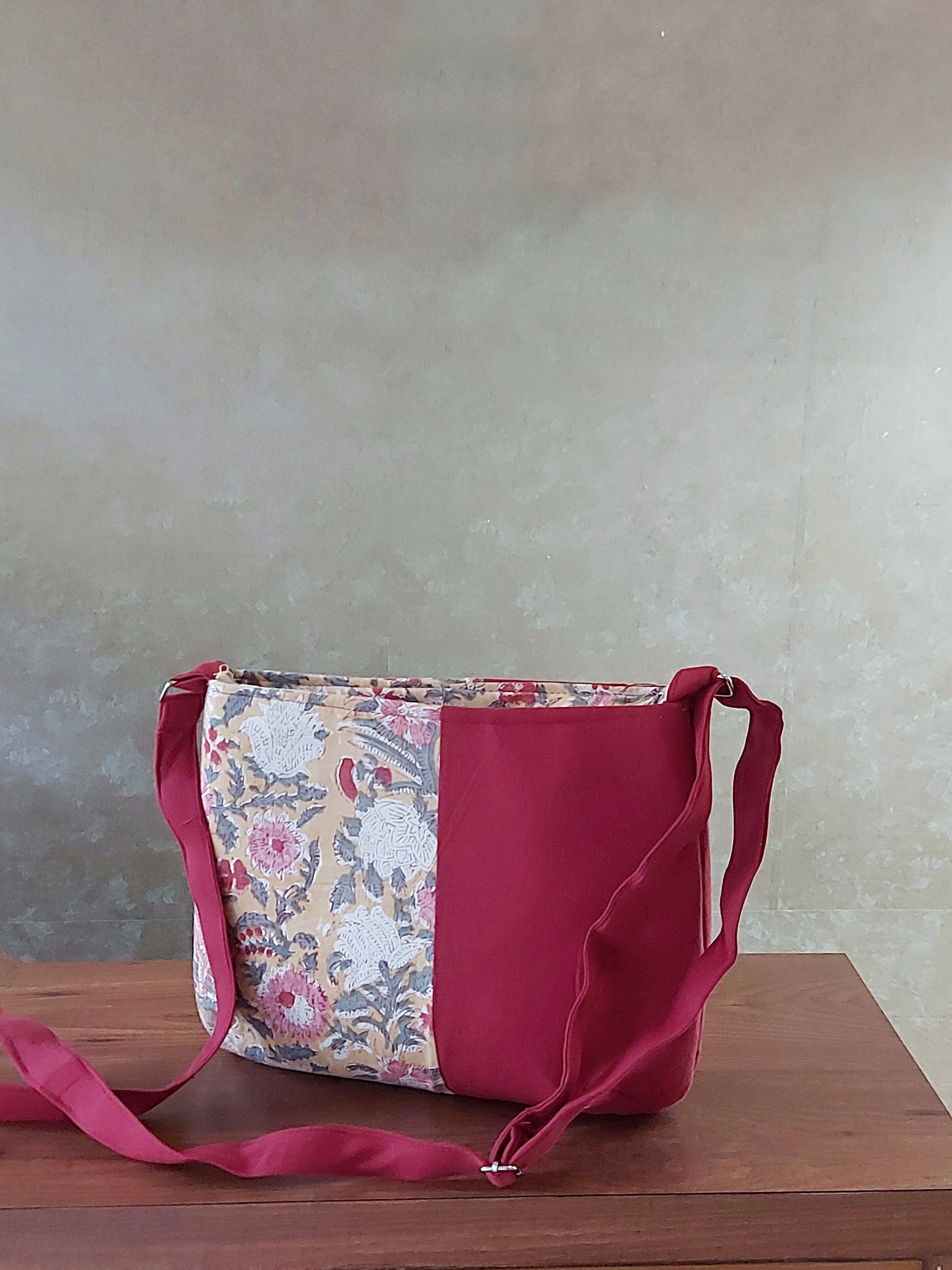 Cotton Rectangle Bag - Yellow & Maroon