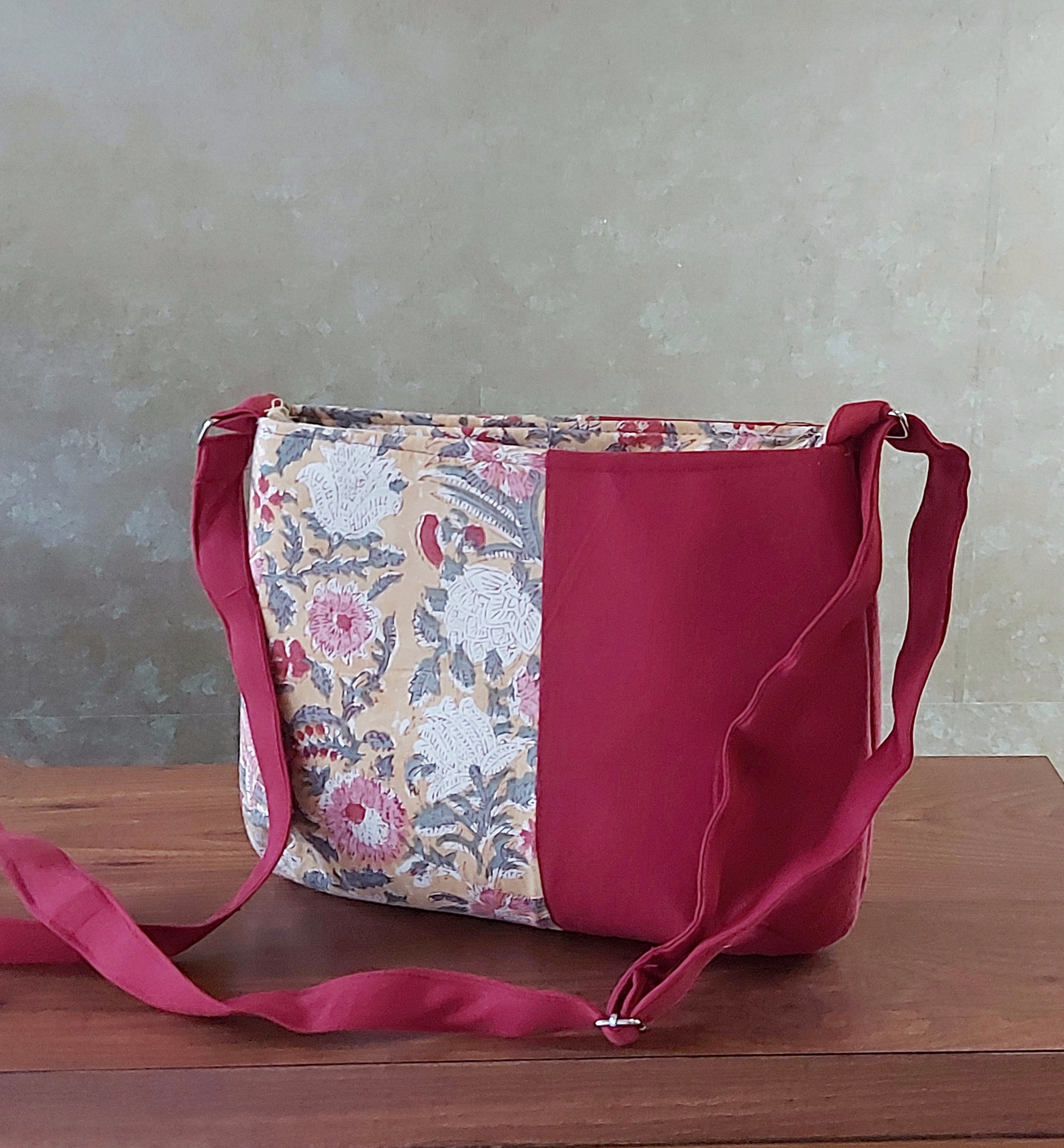 Cotton Rectangle Bag - Yellow & Maroon