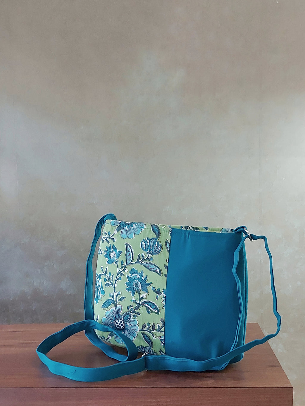 Cotton Rectangle Bag - Green & Blue