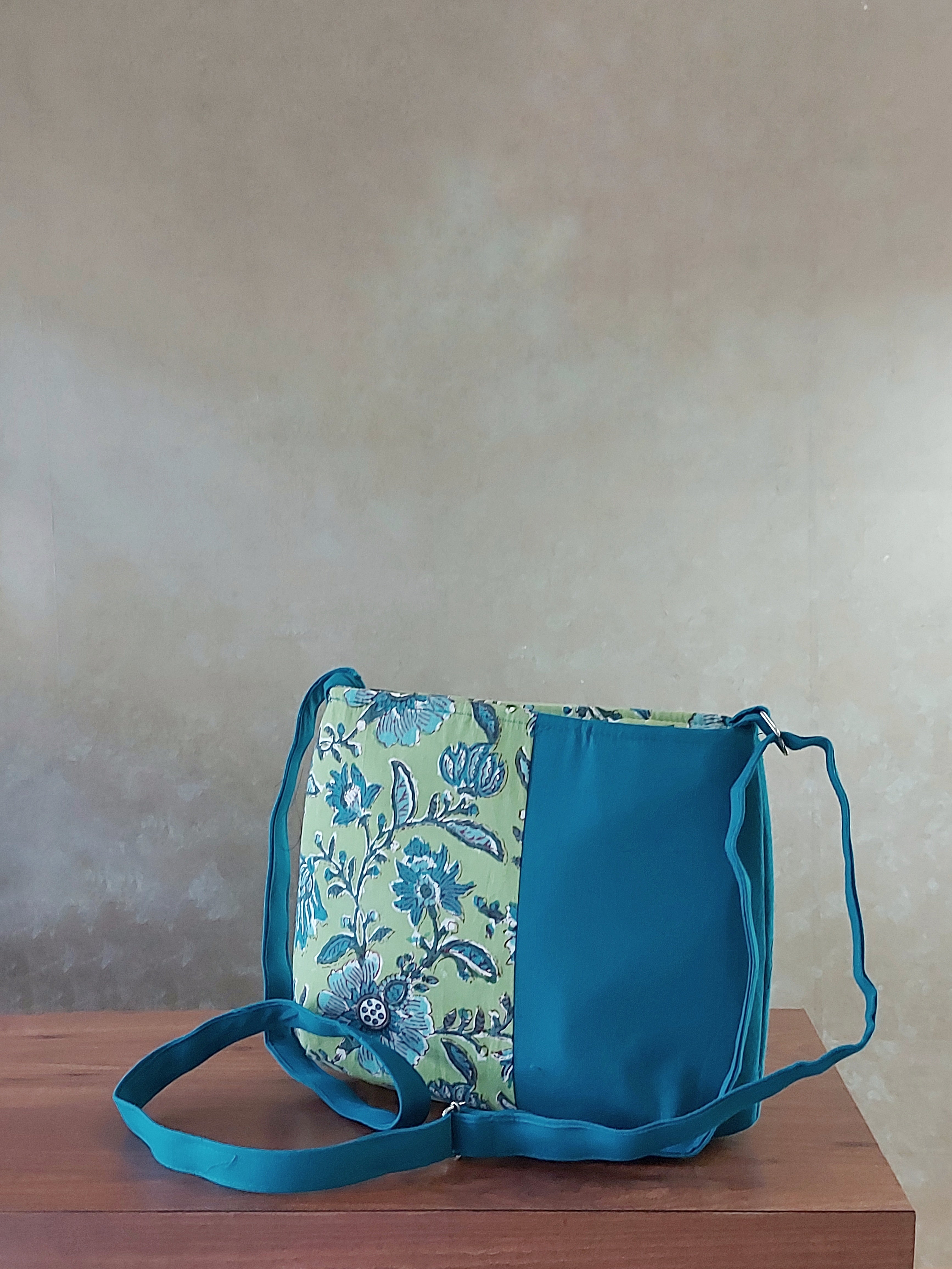Cotton Rectangle Bag - Green & Blue