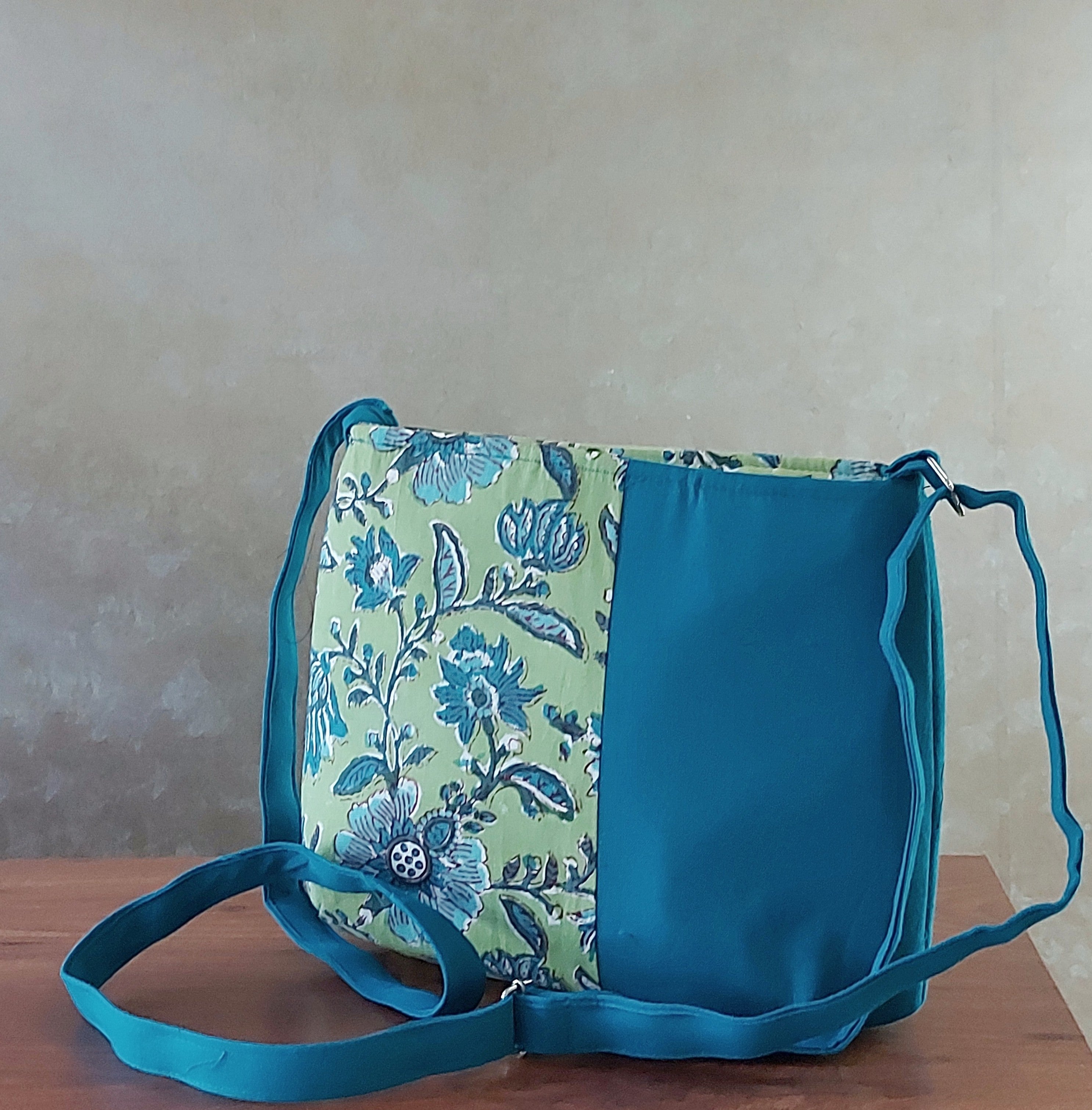 Cotton Rectangle Bag - Green & Blue