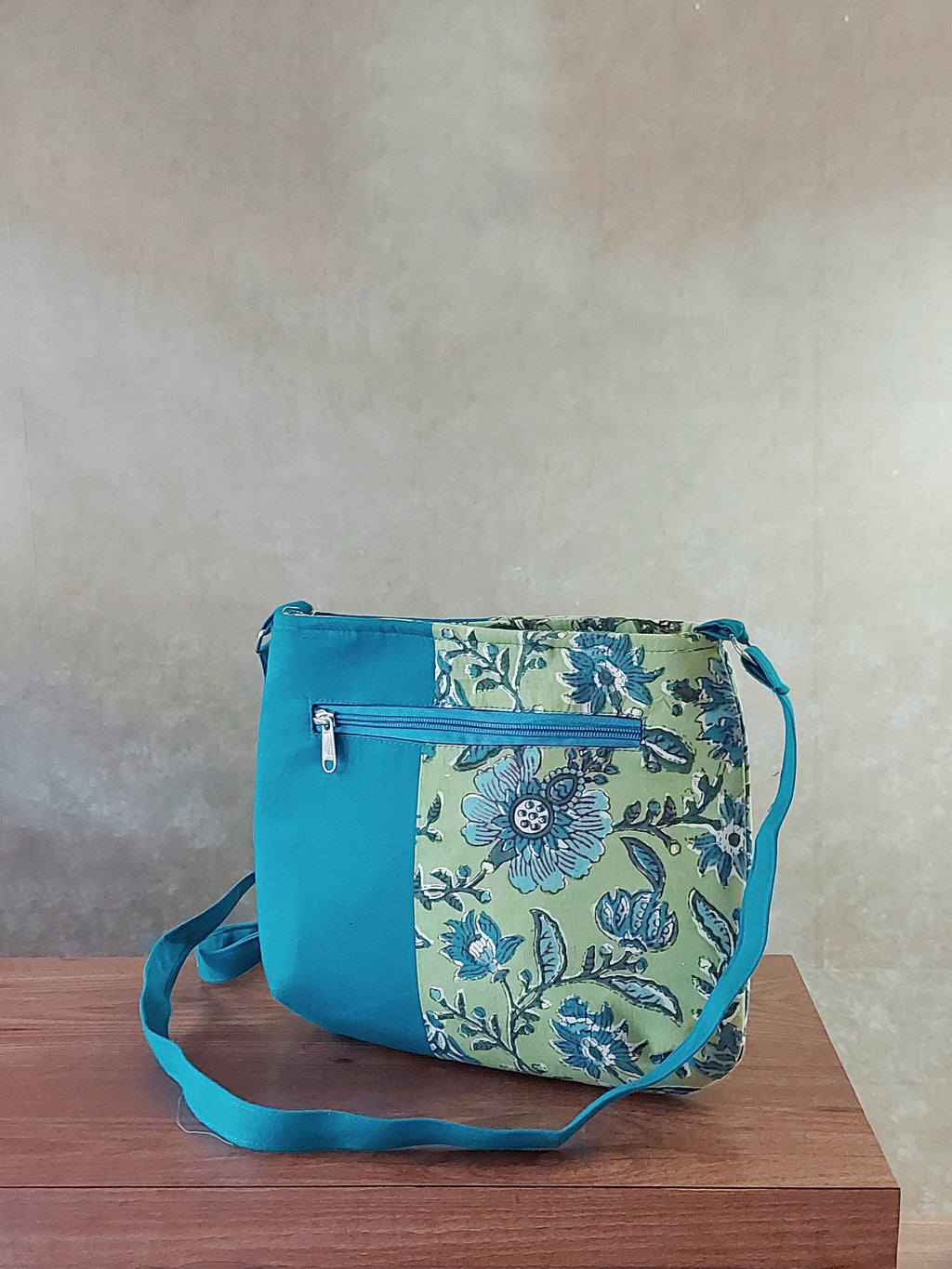 Cotton Rectangle Bag - Green & Blue