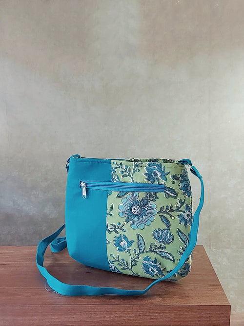 Cotton Rectangle Bag - Green & Blue