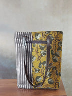 Cotton Tote Bag with Leather Belt - Yellow & Grey