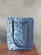 Cotton Tote Bag with Leather Belt - Blue