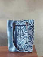 Cotton Tote Bag with Leather Belt - Blue