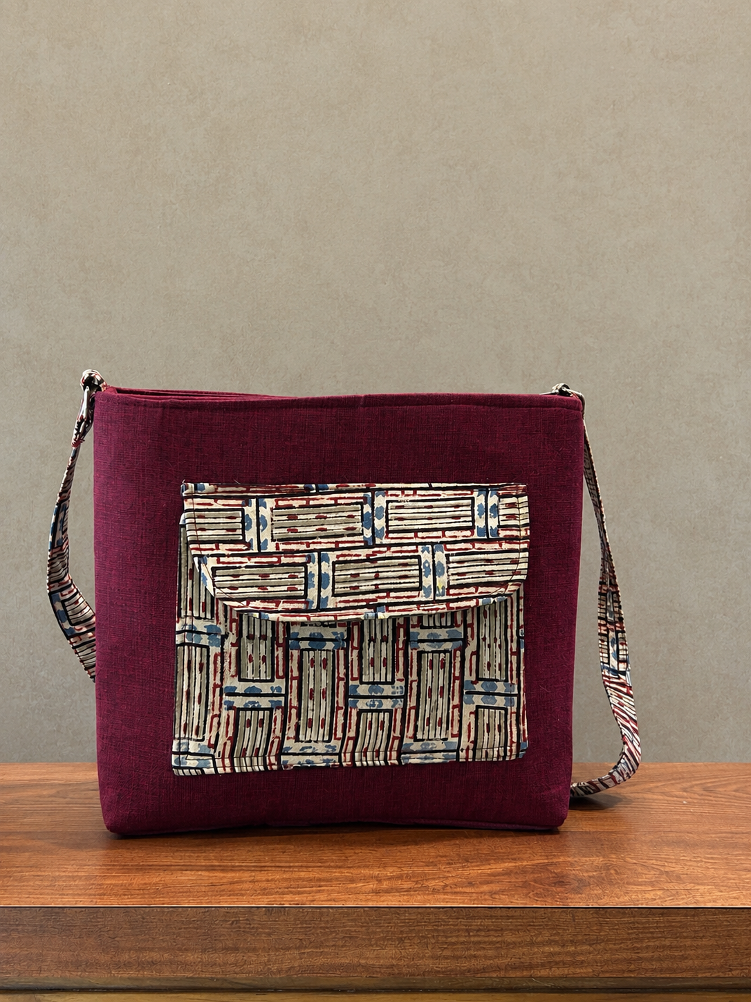 Cotton Rectangle Bag - Maroon