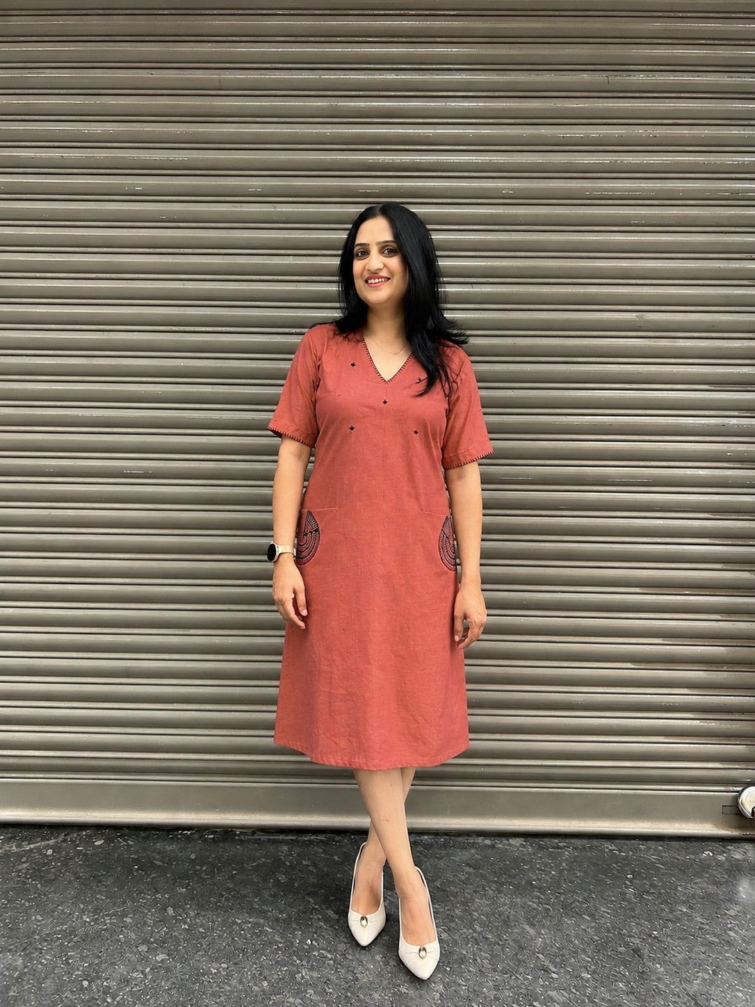 Woman's Casual Dress - Rust Orange