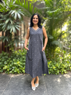 Statement Cotton A-Line Dress -Grey