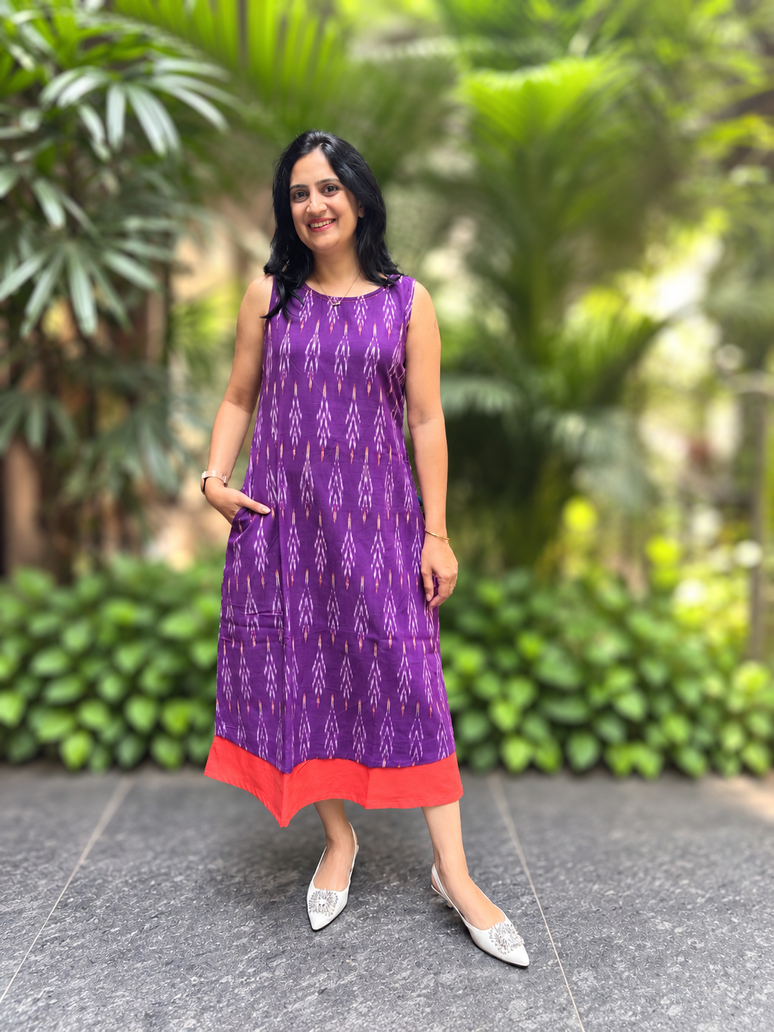 Woman's Casual Dress - Purple Ikat