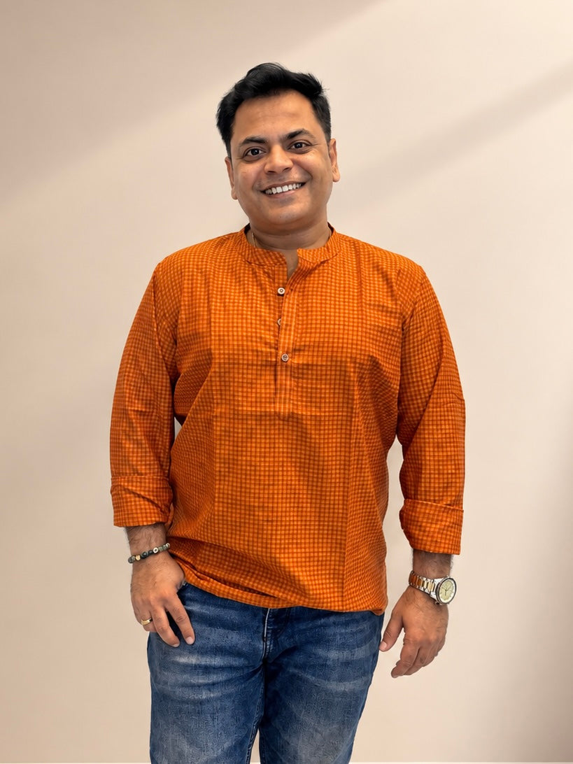 Men's Short Kurta - Rust Orange