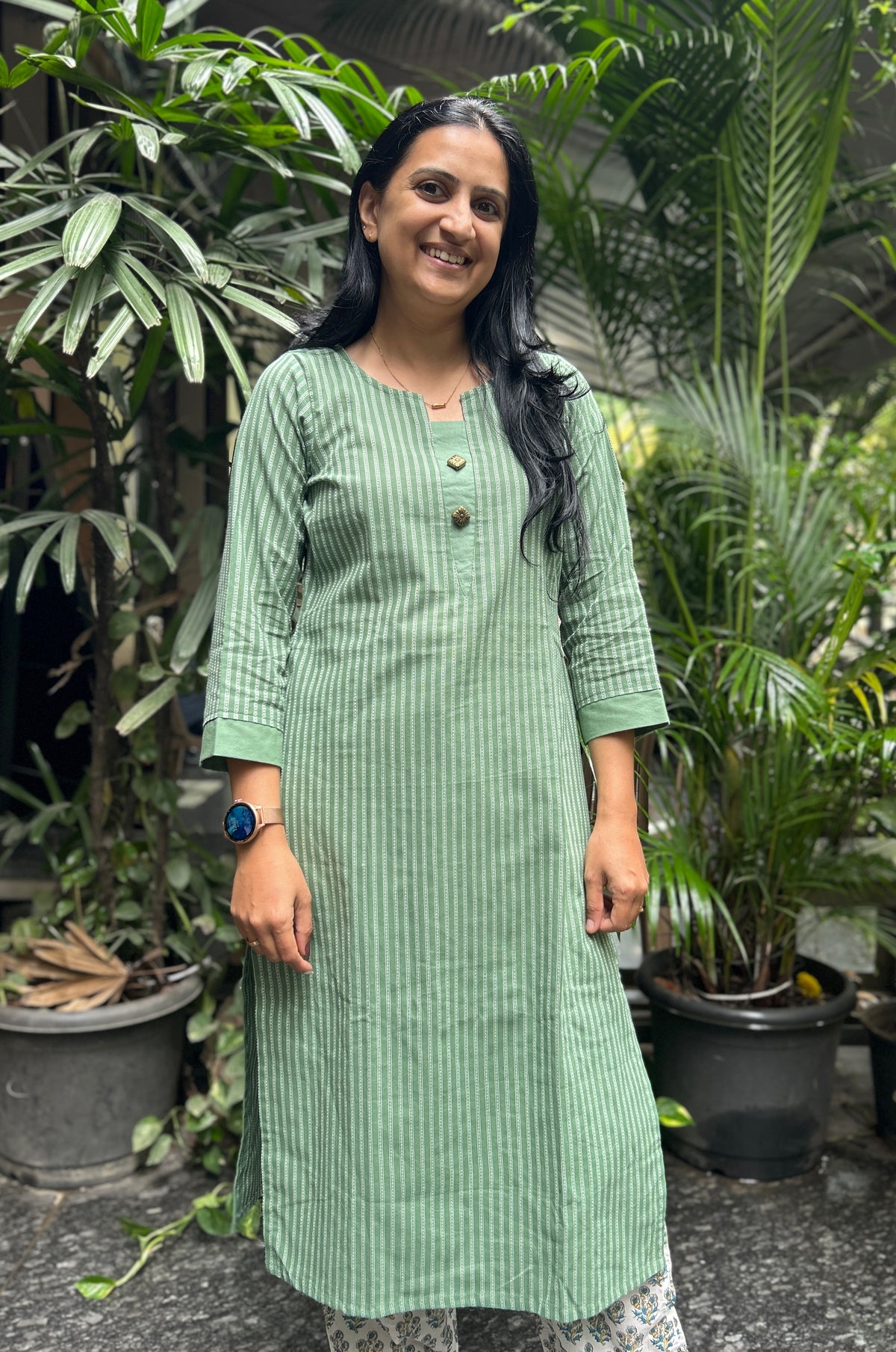 Cotton Striped Kurti - Green