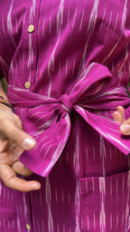 Ikat A-Line Dress with Belt and Front Pockets - Purple